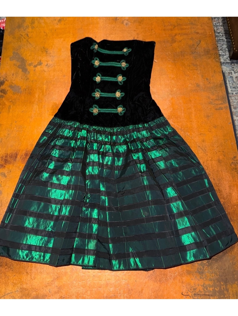 Vintage Roberta California Emerald Green Black Velvet Party Dress